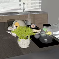 Modern table decoration combination clock teapot potted books 3d model