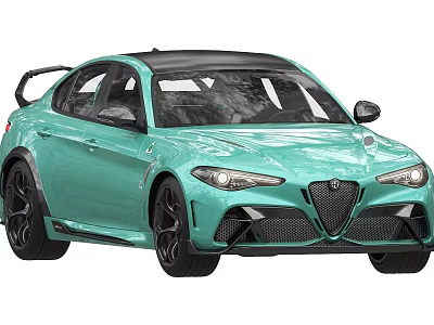 Teal Sporty Sedan With Black Roof And Black Alloy Wheels Front Grille Design 3d model