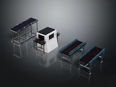 Industrial Conveyor Belt Equipment With Multiple Belts And Control Unit 3d model