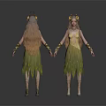 Elegant Fairy Female Characters With Horns Long Hair And Green Yellow Dresses
