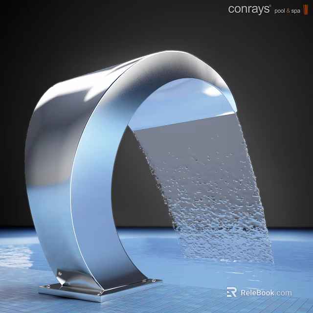 Silver Circular Ring Structure With Water Flowing And Drops On Reflective Surface 3d model 