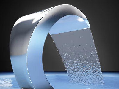 Silver Circular Ring Structure With Water Flowing And Drops On Reflective Surface 3d model