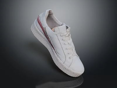 White Casual Lace Up Shoes With Red Stripe Design And Textured Sole 3d model