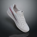 White Casual Lace Up Shoes With Red Stripe Design And Textured Sole