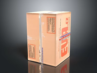 Cardboard Carton Box With Sealing Tape And Printed Labels On Surface 3d model