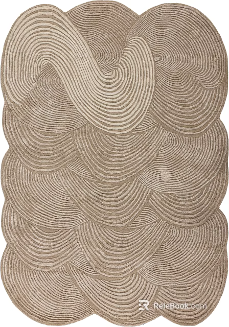Stylish Patterned Rug with Wavy White Stripes Beige Tone Modern Textured Design 3d model 