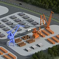 Modern Road Infrastructure with Intersection Cranes Containers Storage Areas and Green Trees 3d model