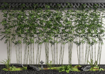 Courtyard bamboo landscape bamboo plant combination eaves 3d model