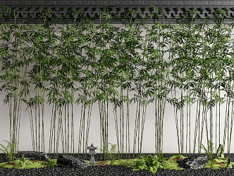 Courtyard bamboo landscape bamboo plant combination eaves 3d model