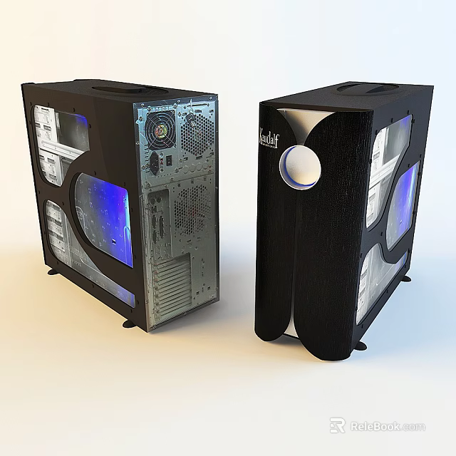 Modern Black Computer Cases With Transparent Side Panels And Visible Internal Components 3d model 