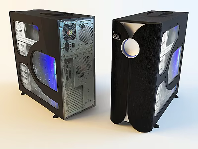 Modern Black Computer Cases With Transparent Side Panels And Visible Internal Components 3d model