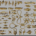 Golden Assorted Cord Knots Fasteners And Decorative Ornaments 3d model