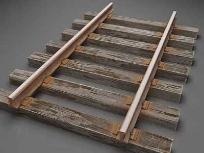 Railroad Tracks With Weathered Wooden Sleepers And Metal Rails As Road Infrastructure 3d model