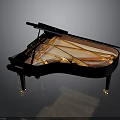 Elegant Black Grand Piano Furniture With Steinway Brand Transparent Legs And Golden Internal Frame