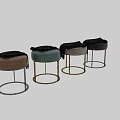 Modern Ottoman Stools With Leather Velvet Upholstery Metal Legs Fringe Blanket In Brown Teal Gray