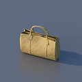 Beige Leather Handbag With Simple Design And Top Handle On Blue Background