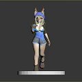 3D Anime Girl Figurine With Cat Ear Hat Holding Cup On White Circular Base
