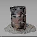 Modified Rusted Metal Barrel As Homemade Weapon With Damaged Straps On Gravel Base