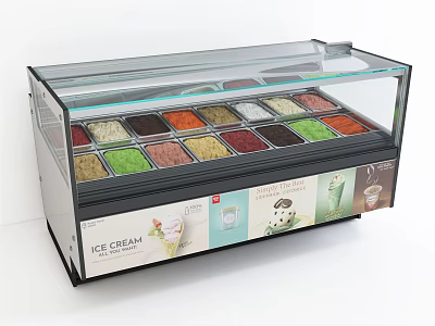 Ice Cream Display Freezer With Transparent Glass Cover And Colorful Compartments 3d model