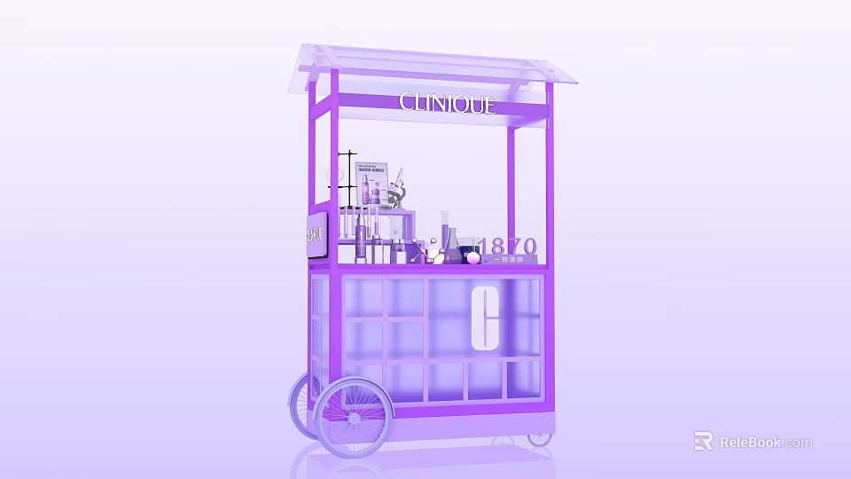 CLINIQUE Interactive Area With Purple Mobile Cart And Transparent Roof For Product 3d model 