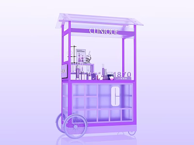 CLINIQUE Interactive Area With Purple Mobile Cart And Transparent Roof For Product 3d model