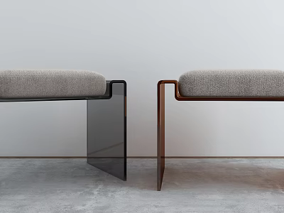 Modern Sofa Stools With Gray Fabric Seats And Black Brown Metal Frames 3d model