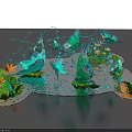 Decorative Water Scene With Blue Butterflies Green Leaves And Orange Flowers