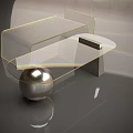 Modern Glass Coffee Table With Reflective Surface And Metallic Sphere Decoration 3d model