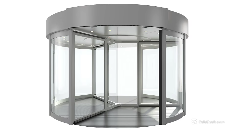 Modern Circular Revolving Door With Glass Panels And Metal Frame Entrance 3d model 