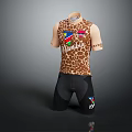 Giraffe Pattern Cycling Outfit with Namibia Logo Short Sleeves and Black Shorts