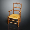 Traditional Rustic Leisure Chair With Scalloped Backrest Wooden Frame And Woven Seat
