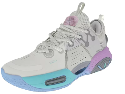 White Pink And Blue Sports Shoes With Breathable Mesh Lace Up Design And Colorful Sole 3d model