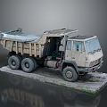 Beige Dump Truck Model With Open Bed And Multiple Wheels On Display Platform 3d model
