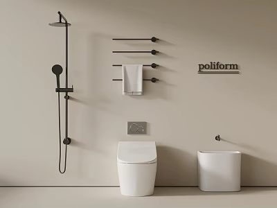 Modern Bathroom Set With Smart Toilet Pedestal Sink Shower System And Towel Rack 3d model