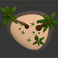 3D Rendered Small Island With Palm Trees And Small Plants On Gray Background