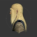 Elven Warrior Character With Golden Long Hair Blue Gold Armor Decorative Shoulders And Forehead Accessory