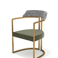 Modern Dining Chair With Brass Metal Frame Green Upholstered Seat And Checkered Pattern Backrest