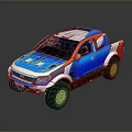 Military Pickup Truck With Blue Orange Exterior Off Road Tires Rugged Design