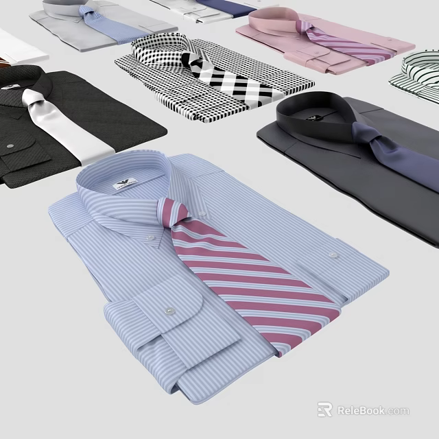 Formal Men's Shirts With Striped And Checkered Ties In Various Colors 3d model 