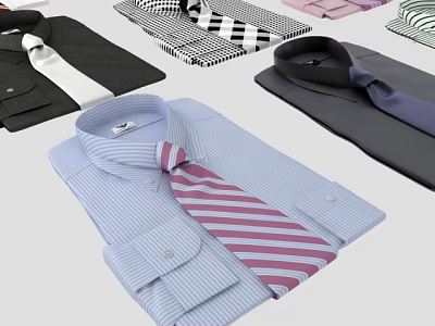 Formal Men's Shirts With Striped And Checkered Ties In Various Colors 3d model
