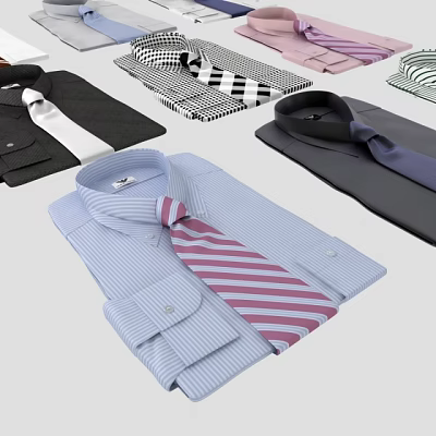 Formal Men's Shirts With Striped And Checkered Ties In Various Colors 3d model
