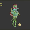 Cat Ear Girl With Pink Hair In Blue Outfit And Small White Round Creature