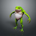 Green Reptile with White Belly and Red Eyes Standing in 3D Rendered Gray Background