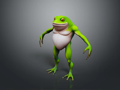Green Reptile with White Belly and Red Eyes Standing in 3D Rendered Gray Background 3d model