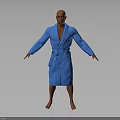 Bald Man in Blue Striped Bathrobe Standing with Arms Outstretched on Gray Gradient Background