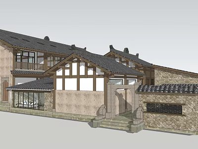 Ancient Chinese Architecture With Traditional Tile Roof Wooden Frames Stone Walls And Steps 3d model