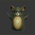 Cute 3D Animated Character With Red Ears Green Body Yellow Belly And Raised Arms