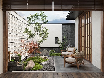 Zen patio courtyard landscape plant landscape sketch courtyard landscape moss landscape 3d model