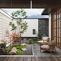 Zen patio courtyard landscape plant landscape sketch courtyard landscape moss landscape 3d model