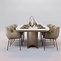 Modern Dining Table Set With Six Beige Chairs And Marble Top Decorations 3d model